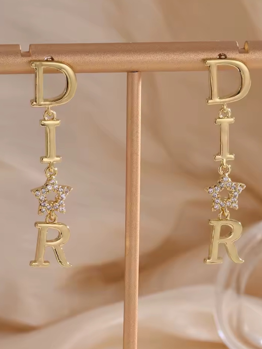 Gold tone Drop Fashion Earrings with Crystal Star Accent - D I ⭐️ R